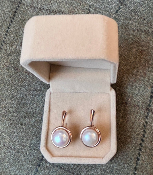 Rose Gold Pearl Drop Cabochon Earrings