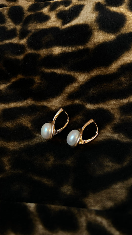 Rose Gold Pearl Drop Cabochon Earrings