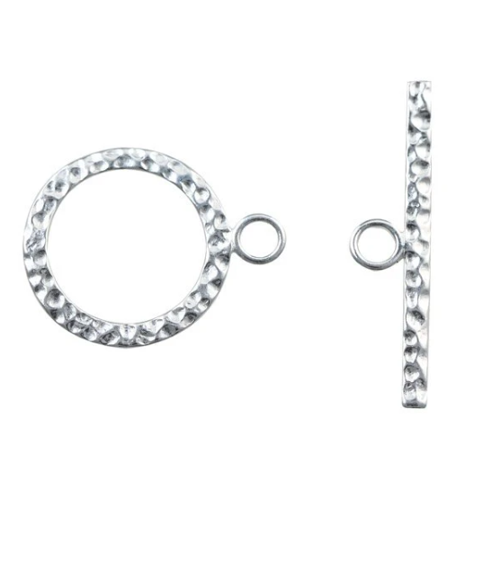 Coral Bead Necklace with Hammered 925 Silver Toggle Clasp