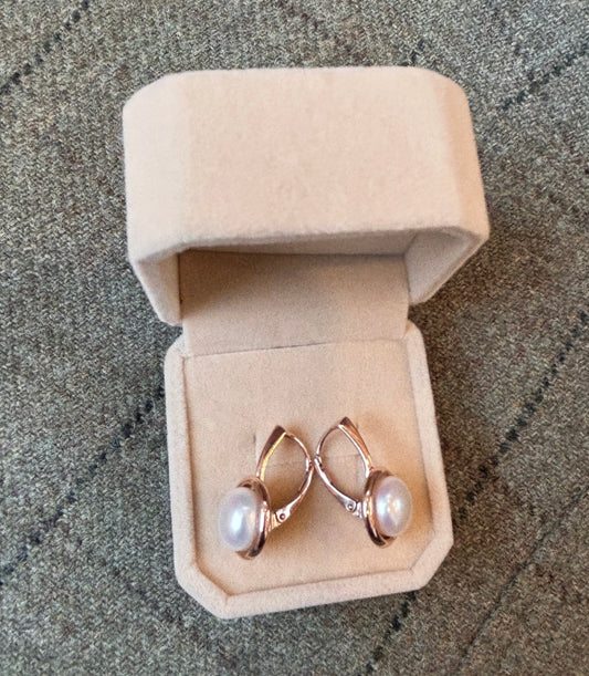 Rose Gold Pearl Drop Cabochon Earrings