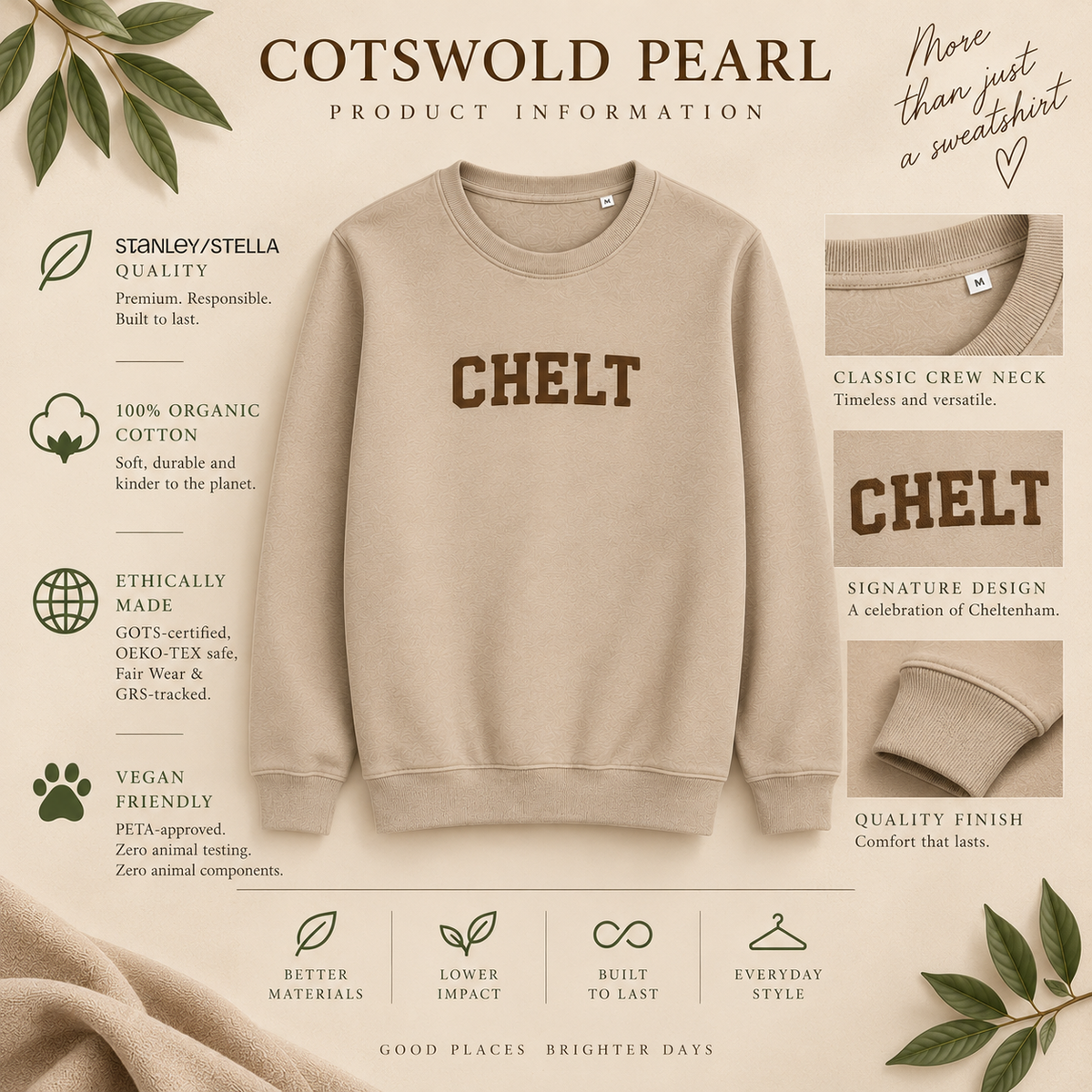 CHELT Varsity Sweatshirt - Cheltenham Cotswolds - Embroidered Organic Cotton