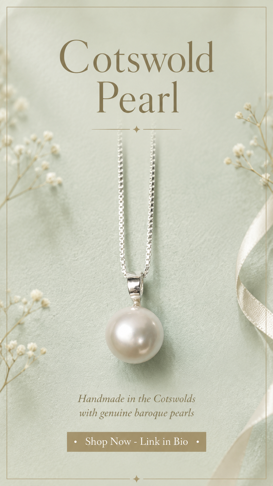 Silver Cabochon Freshwater 10mm Pearl Pendant Necklace