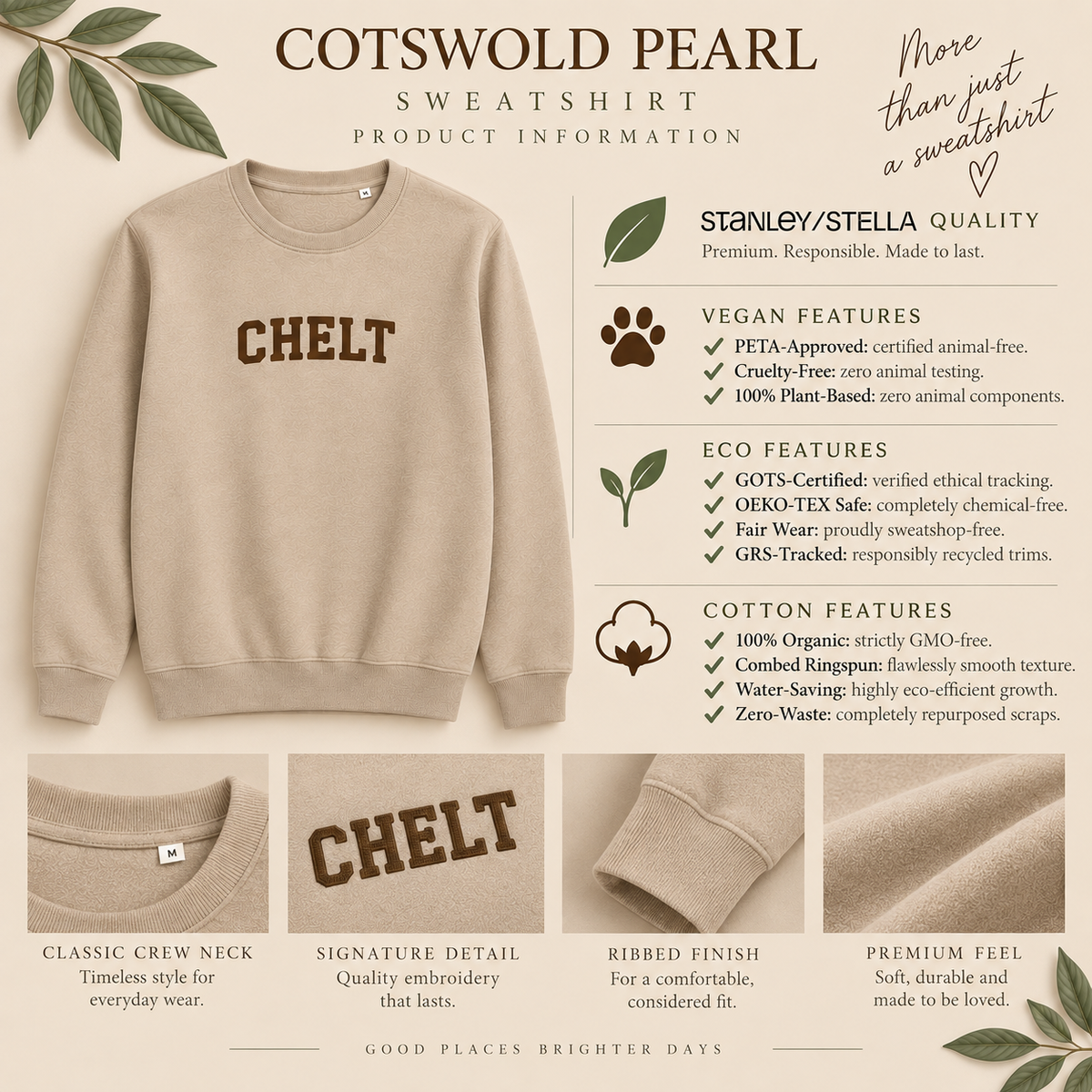 CHELT Varsity Sweatshirt - Cheltenham Cotswolds - Embroidered Organic Cotton