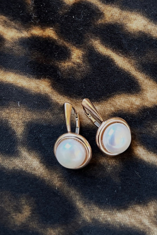 Rose Gold Pearl Drop Cabochon Earrings
