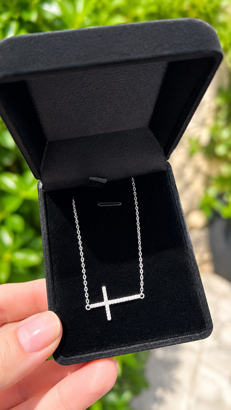 Sideways Cross Silver Pendant with Cubic Zirconia