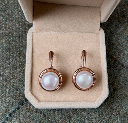 Rose Gold Pearl Drop Cabochon Earrings