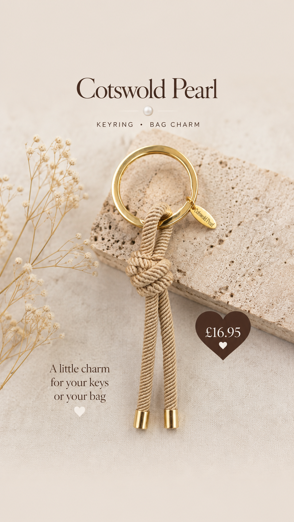Cotswold Stone Rope Bag Charm & Keyring