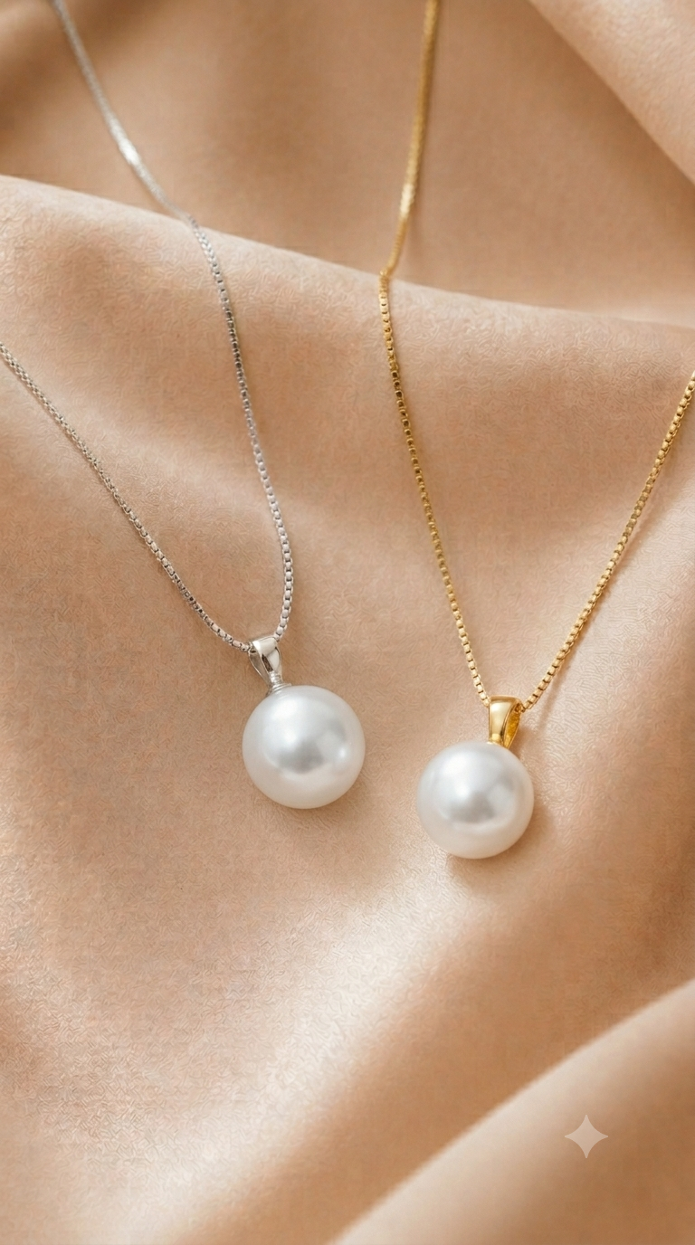 GOLD Cabochon Freshwater Pearl Pendant Necklace