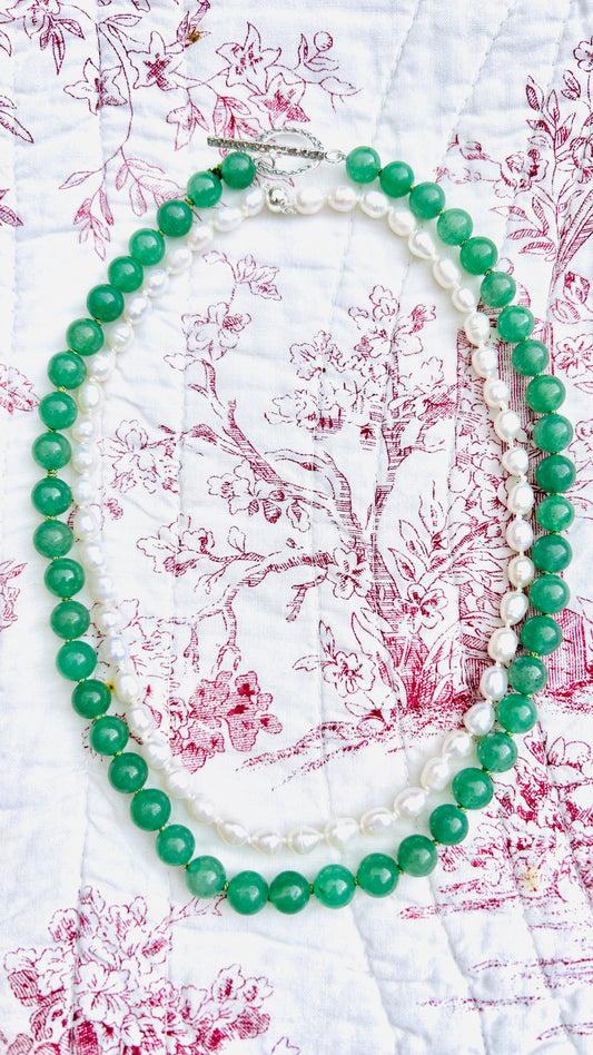 Aventurine Semi-Precious Jade Quality Necklace with Solid Silver Toggle Clasp