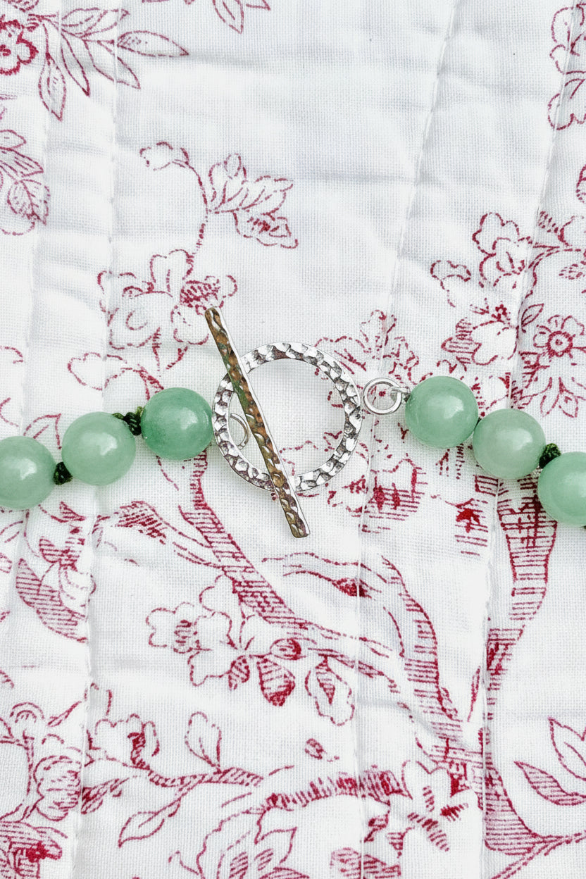 Aventurine Semi-Precious Jade Quality Necklace with Solid Silver Toggle Clasp