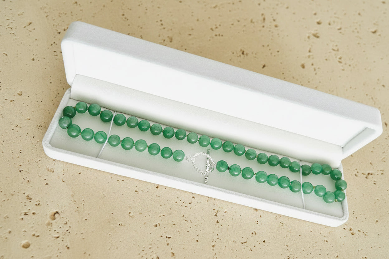Aventurine Semi-Precious Jade Quality Necklace with Solid Silver Toggle Clasp