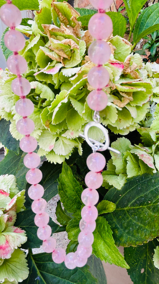 Rose Quartz Semi-Precious Necklace with Solid Silver Toggle Clasp