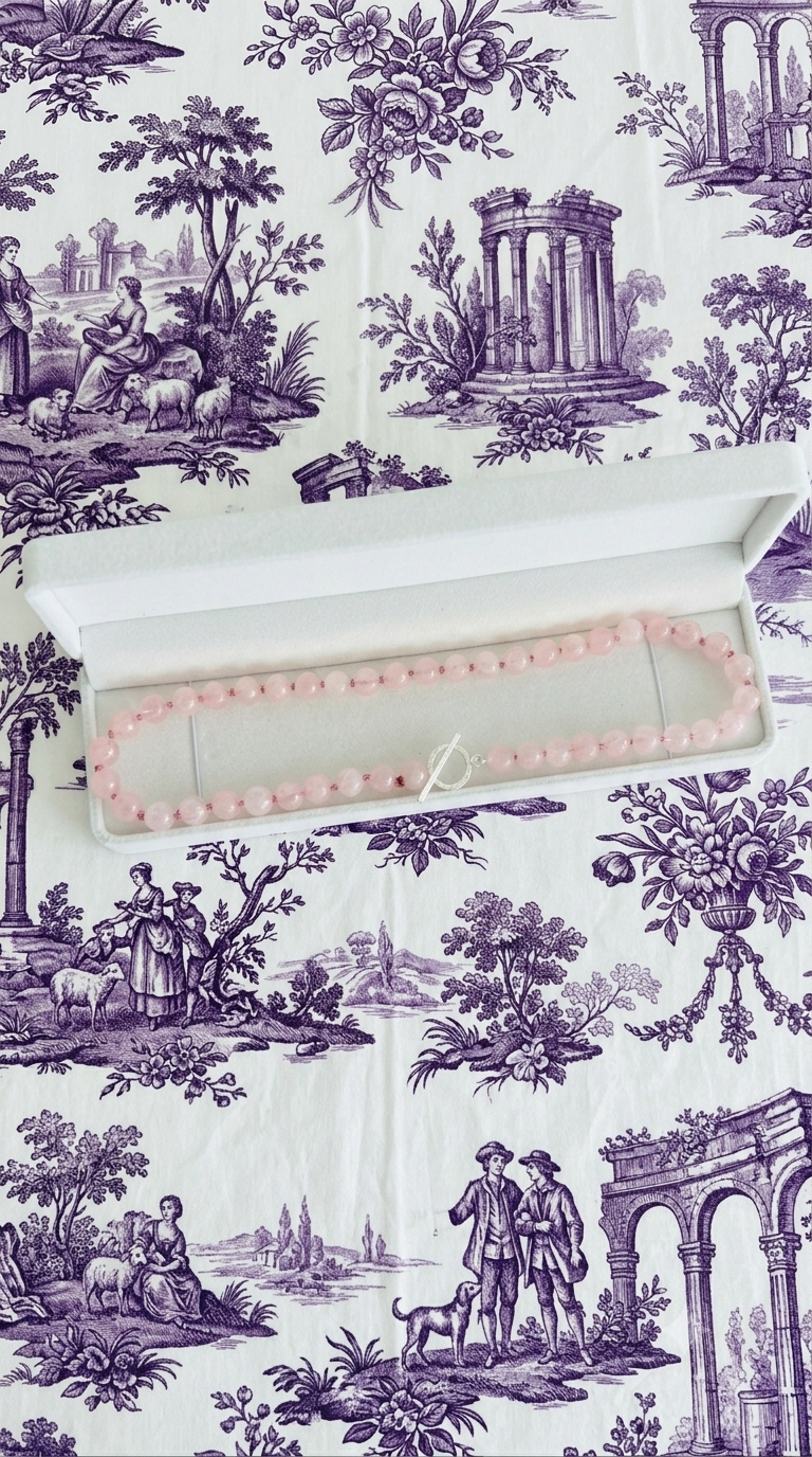 Rose Quartz Semi-Precious Necklace with Solid Silver Toggle Clasp
